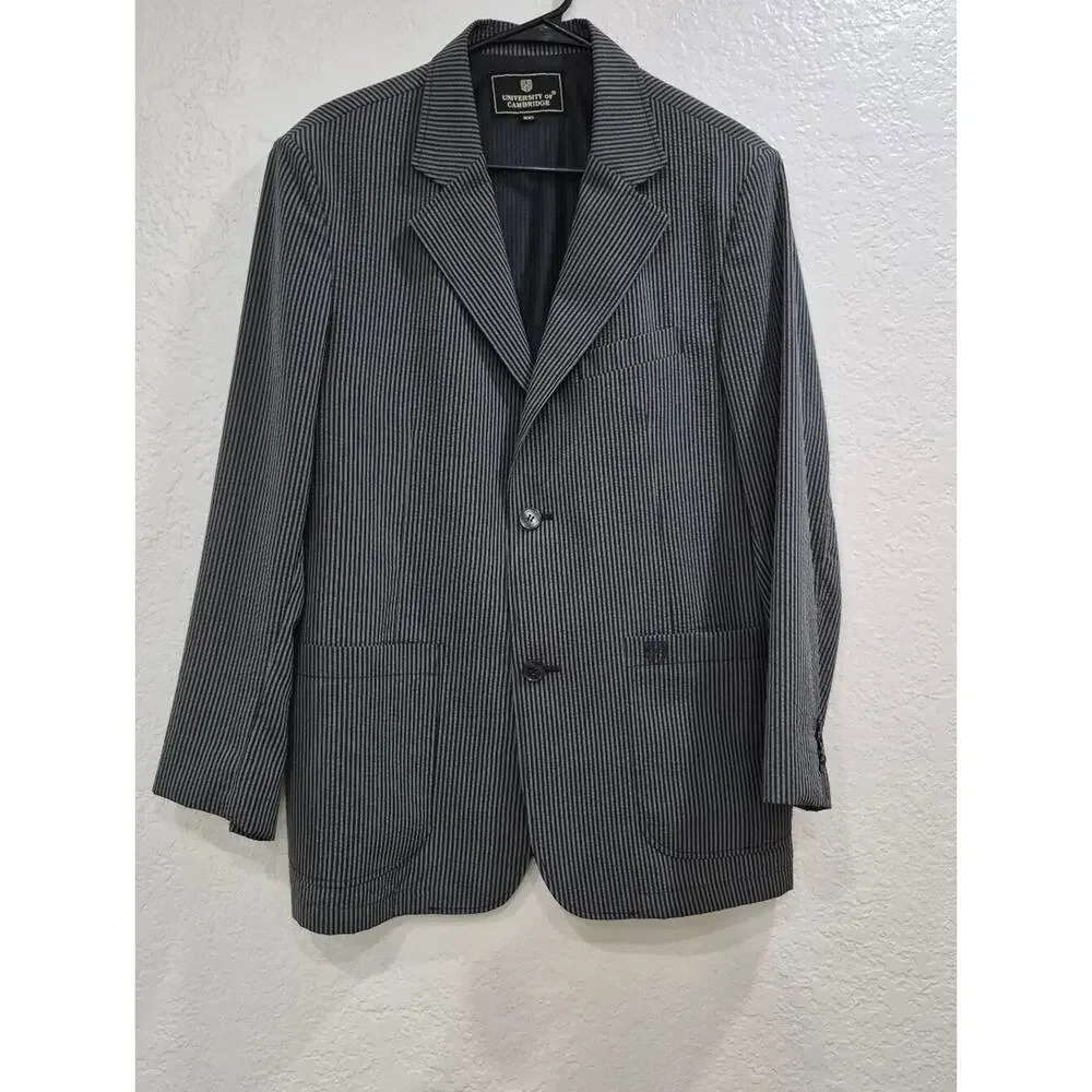 University of Cambridge Men's Gray Pinstripe Blazer Sport Coat Ultralight 40R L